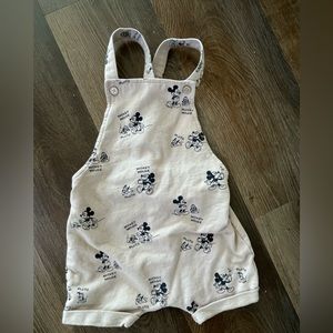 Neutral Mickey and Pluto overall shorts